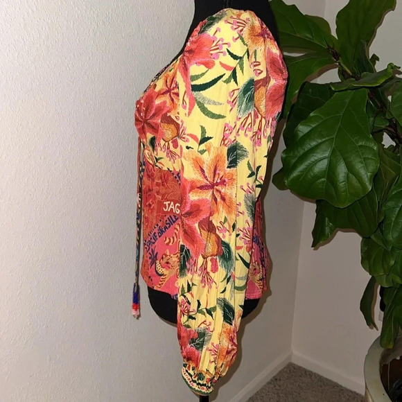 FARM Rio Women’s Tropical Square Neckline Puff Sleeve Pullover Blouse Medium - Picture 8 of 16